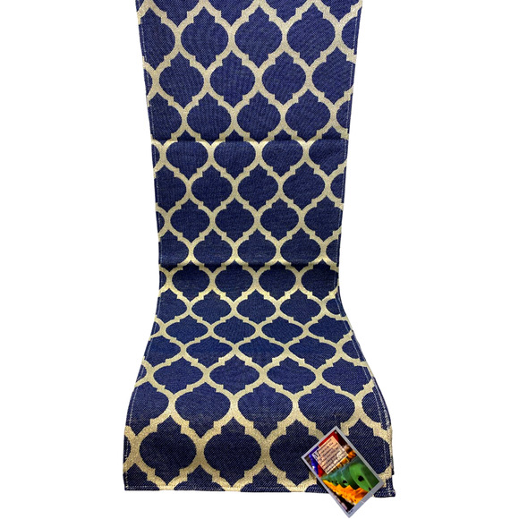 Moroccan Me Crazy Mediterranean Ikat Table Runner Decor Blue G Thread 72" NEW - Picture 8 of 8